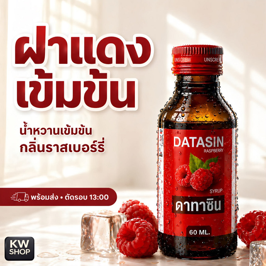 (✈️ส่งด่วน) ฝาแดง 3 ขวด น้ำหวานเข้มข้นราสเบอร์รี่ 60ml