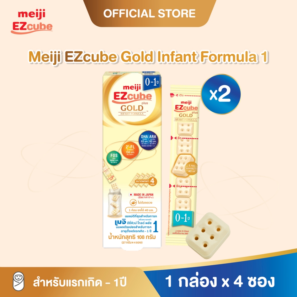 เมจิ อีซี่คิวบ์ โกลด์ พลัส  
นมผงดัดแปลงสำหรับทารก 108 กรัม แบบก้อน 2 กล่อง x 4 ซอง