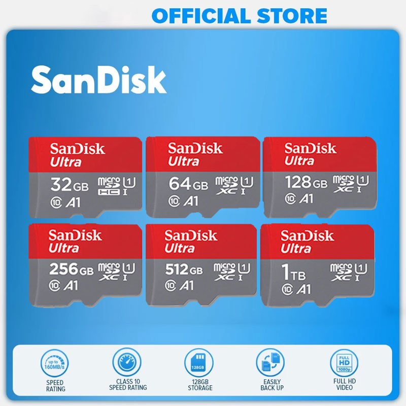 การ์ด Ultra sandisk sd microSD UHS-I สําหรับสมาร์ทโฟนและแท็บเล็ต /การ์ดหน่วยความจําแฟลชความเร็วสูง 128GB/256GB/512GB/1T