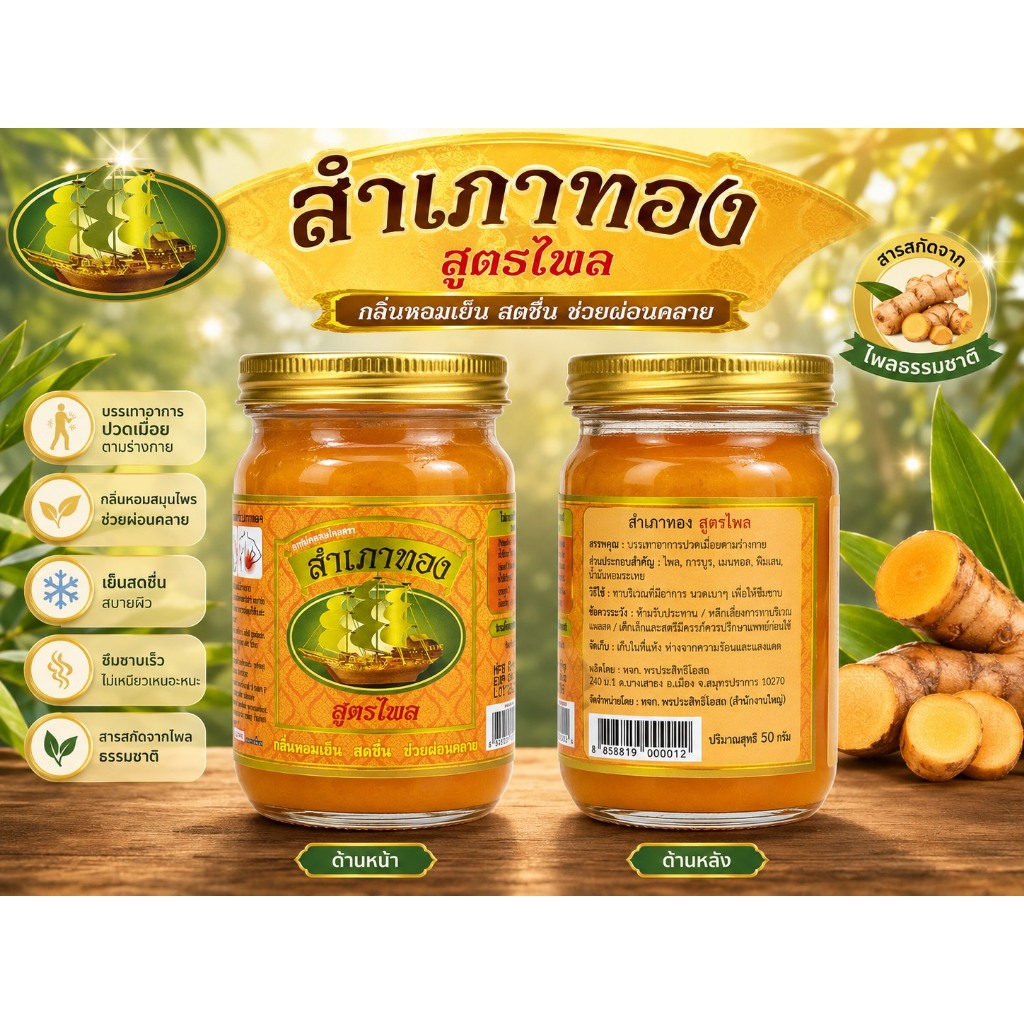 ยาหม่องสำเภาทอง สูตรไพลสด 200g