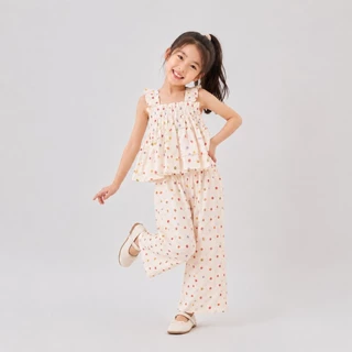 Hania kids พร้อมส่ง ชุดเซ็ตลายจุดเสื้อแขนกุด+กางเกงขายาว เสื้อผ้าเด็กผู้หญิง K4125442