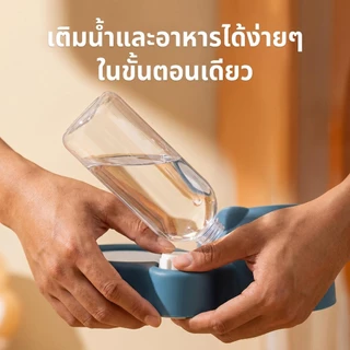 Wen.W2 ชามคู่ให้อาหารและน้ำสัตว์เลี้ยง ไม่ต้องเติมบ่อย ใช้ได้ทั้งแมวและสุนัข