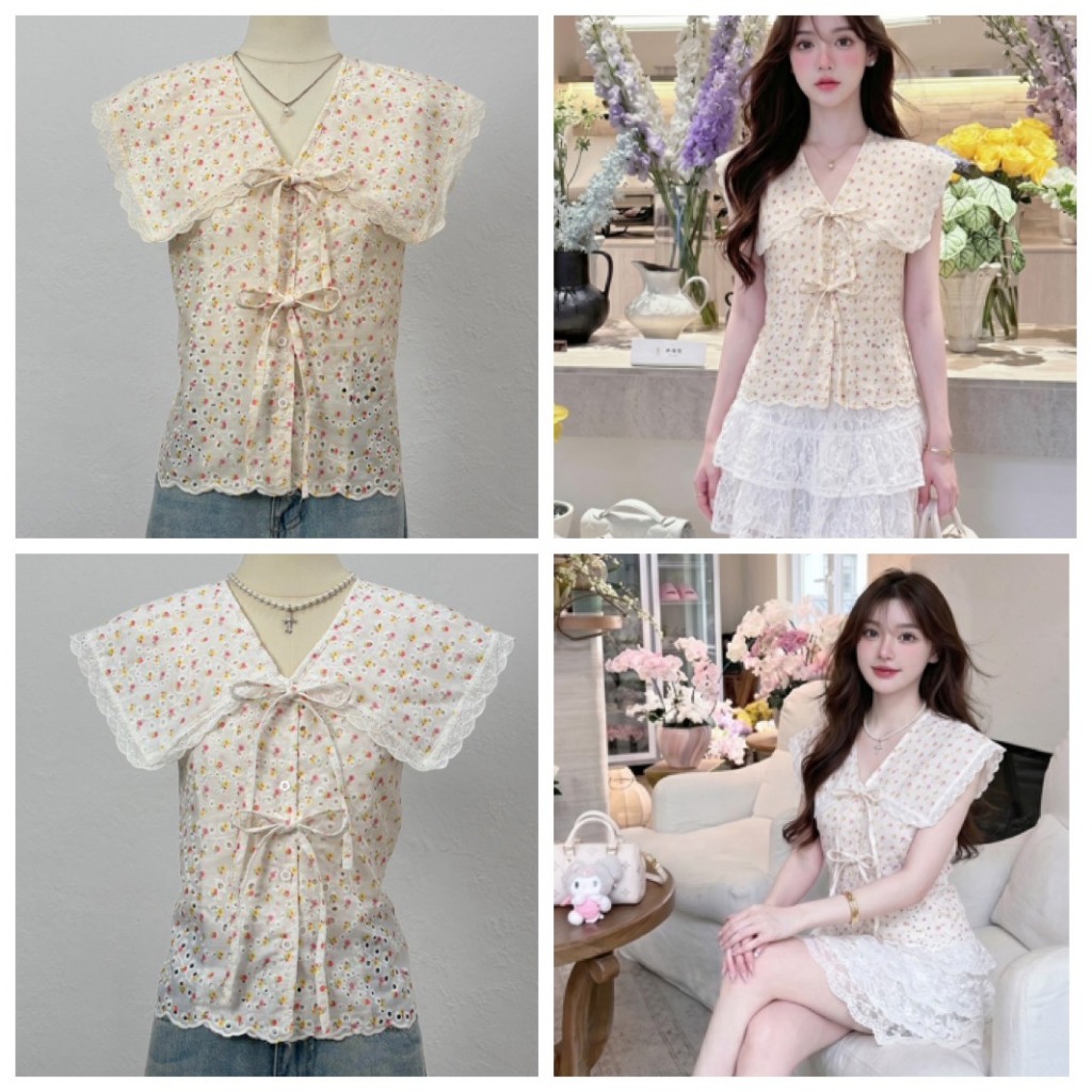 ป้าย HEAHA เสื้อแขนกุดผ้าคอตตอนปักฉลุลายทั้งตัว อก 39 นิ้ว ยาว 21 นิ้ว