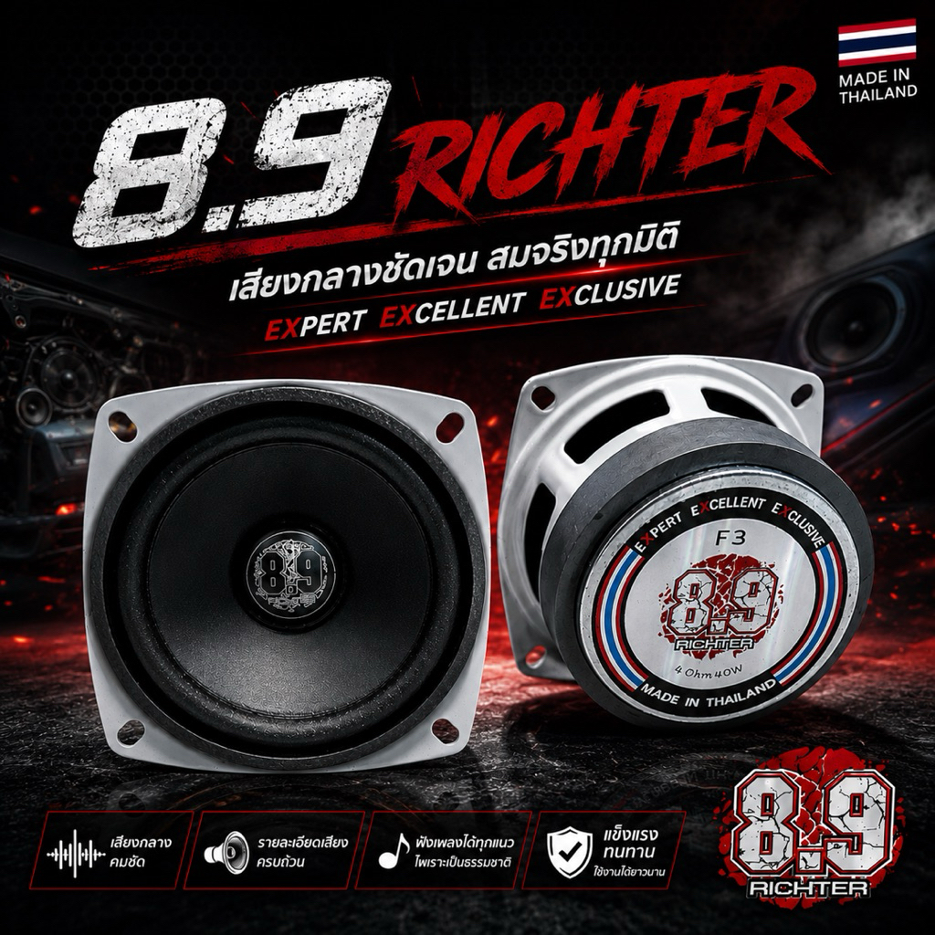8.9 Richter เสียงกลาง 3นิ้ว รุ่นF3 4 และ 8Ohm 40W