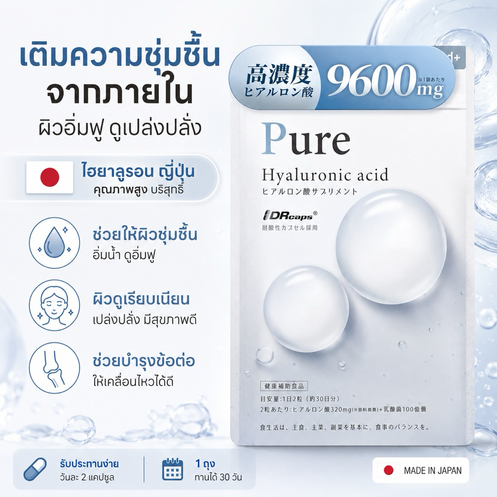 (สินค้าพร้อมส่ง) Vitanad+ บำรุงผิวขาว  Hyaluronic Acid 320 mg สำหรับ 30 วัน ของแท้ 100% จากญี่ปุ่น