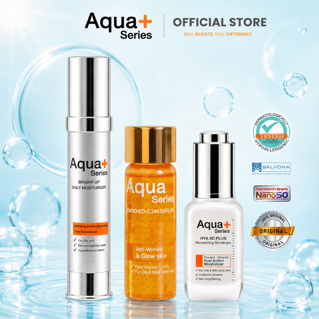 ( ชุดเซ็ต ) Aquaplus Bright-Up Daily Moisturizer 30 ml & Enriched-C 24K Serum 15 ml &  HYA 8D PLUS 2