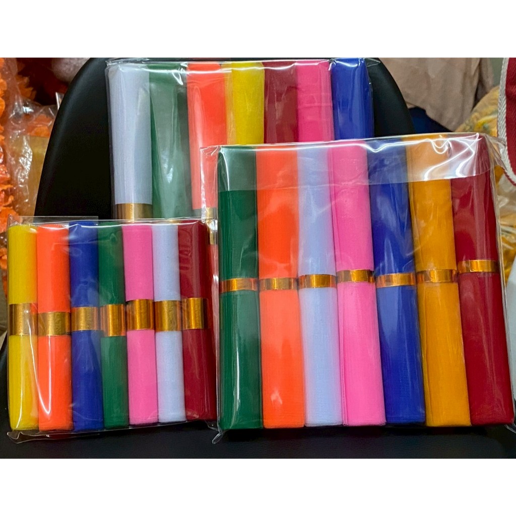 ผ้าแพร 7 สี มงคลเกรด A ขนาด สีฟ้า สีขาว สีส้ม สีเขียว สีชมพู สีเหลือง สีแดง (ราคาต่อ 1 ชุด)
