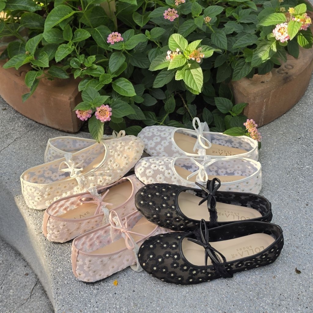 OHODOODEE  Daisy Mesh Ballet Flats รุ่นรองเท้าบัลเล่ต์ผ้าโปร่งปักดอกเดซี่สุดน่ารัก (M571)