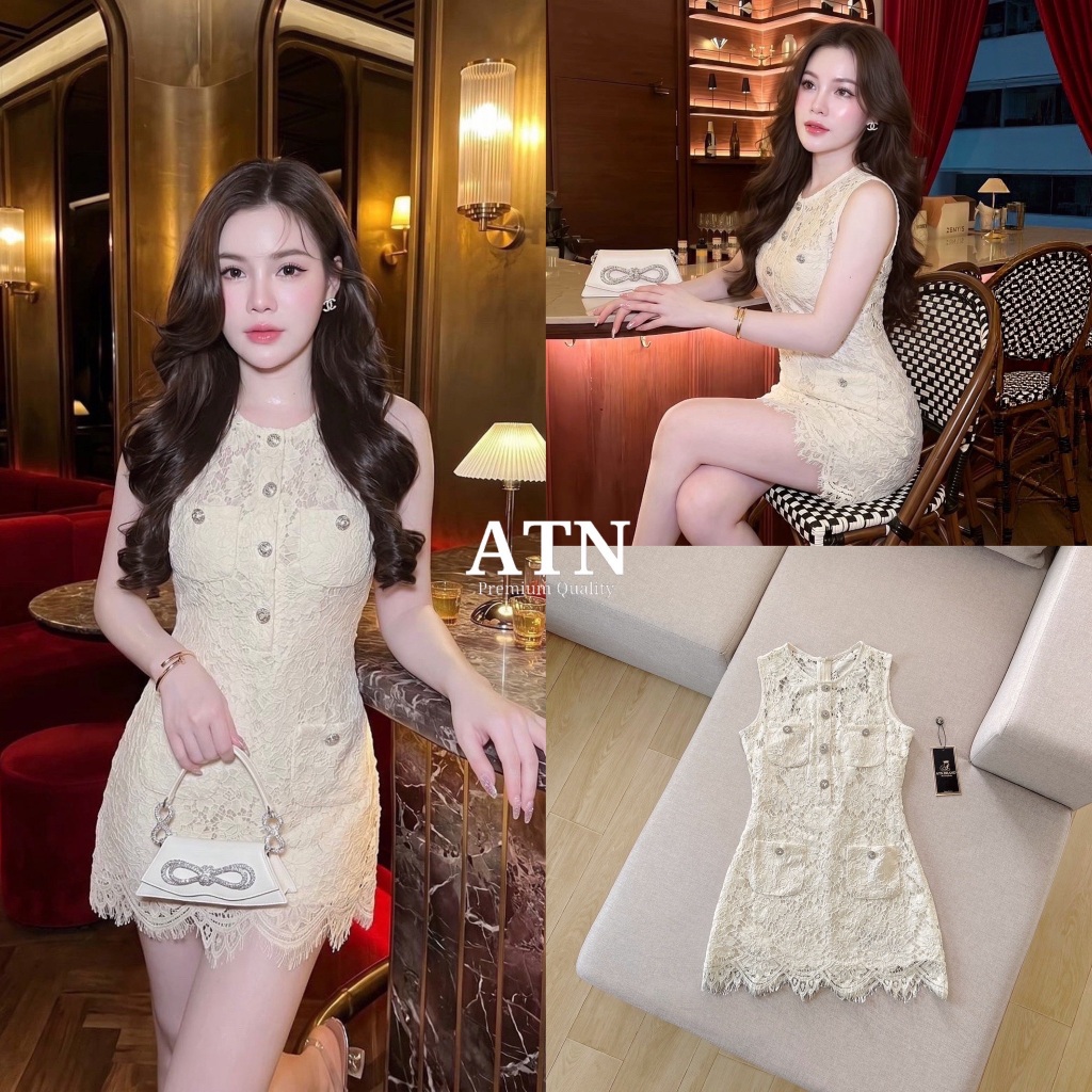 ATN มินิเดรสลูกไม่แขนกุดแต่งกระดุมมเพชรสุดหรู
