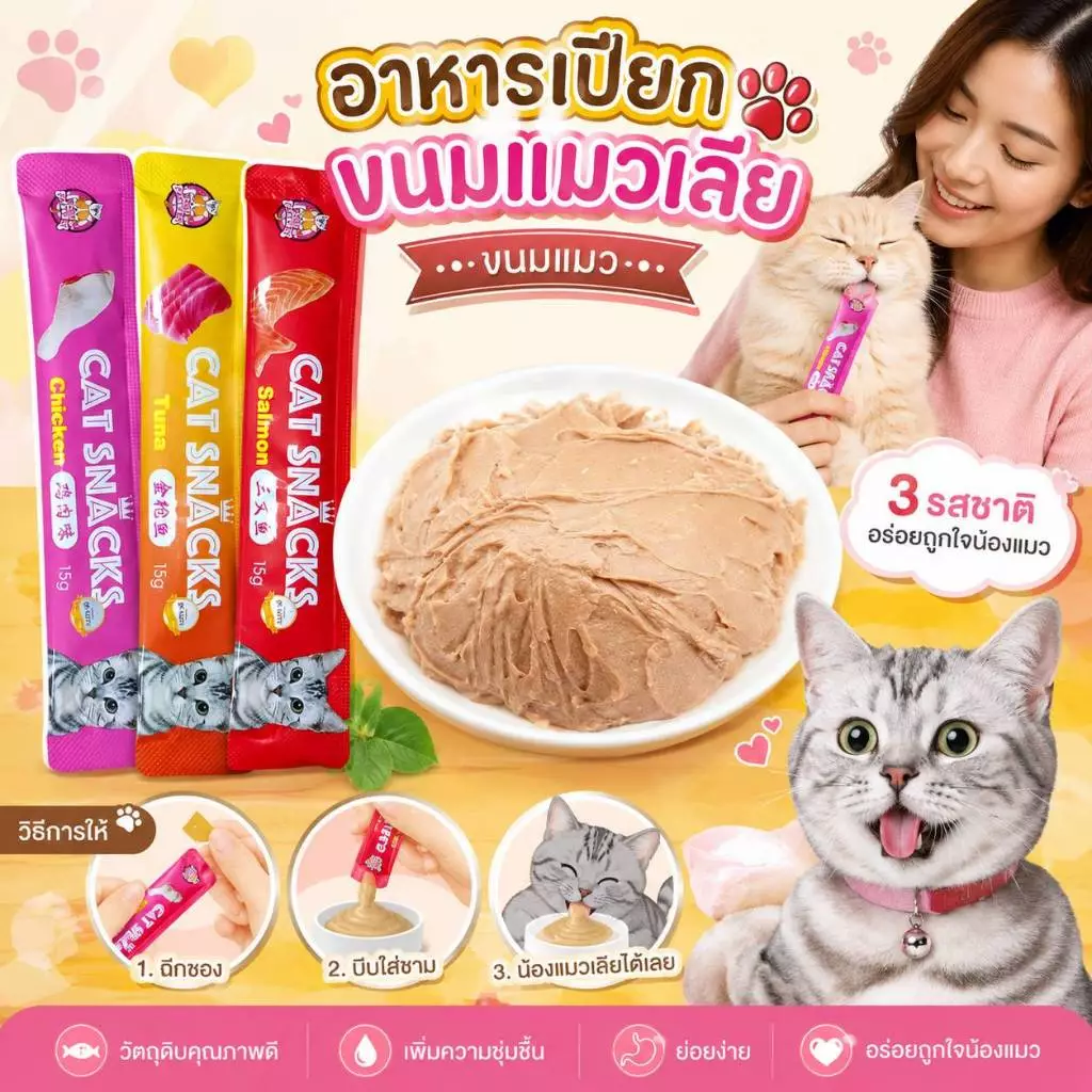 Boqi Factory ขนมแมว ขนมแมวเลีย สุดอร่อย 15 กรัม สินค้า มีพร้อมส่ง 🐱😻😻😸😸😺 Cat Snacks thumbnail 4