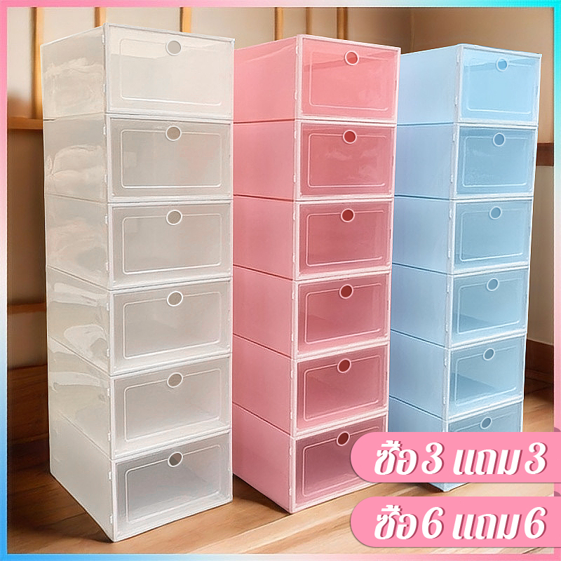[ซื้อ 6 แถม 6] กล่องใส่รองเท้า ฝาหน้าใส วางซ้อนได้ กันฝุ่น ประกอบง่าย ส่งจากกรุงเทพ