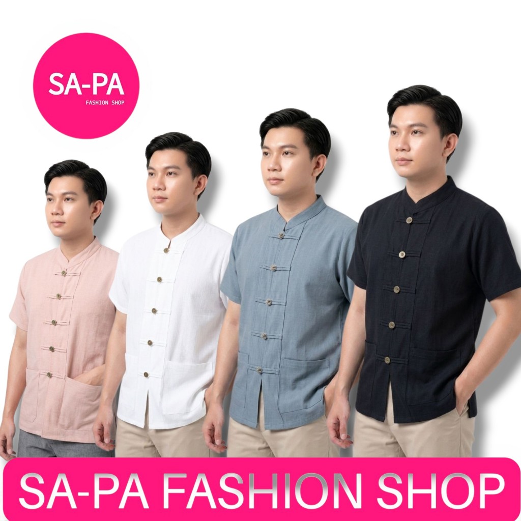 SAPA FASHION เสื้อพื้นเมืองชาย ผ้าฝ้าย ตรุษจีน คอจีน ⭐ อก42 44 46 นิ้ว ล้านนา ใส่ทำงาน งานหมั้น งานแต่ง ทำบุญ ภาคเหนือ