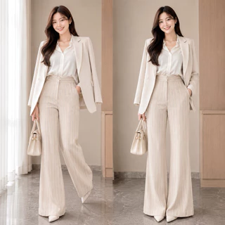 PT03 - กางเกงขาม้าใหญ่ เอวสูง ลายริ้ว ขนาด XS-3XL มีกระเป๋าข้าง Snow Pants