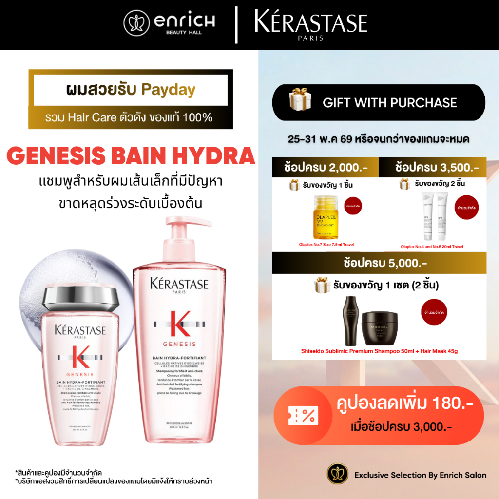 KERASTASE Genesis Bain Hydra-Fortifiant 250ml/500ml แชมพูลดผมขาดร่วง สำหรับหนังศีรษะมัน ผมเส้นเล็ก