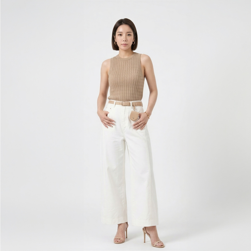 Straight Leg Pants With Belt 25061# กางเกงทรงกระบอก
