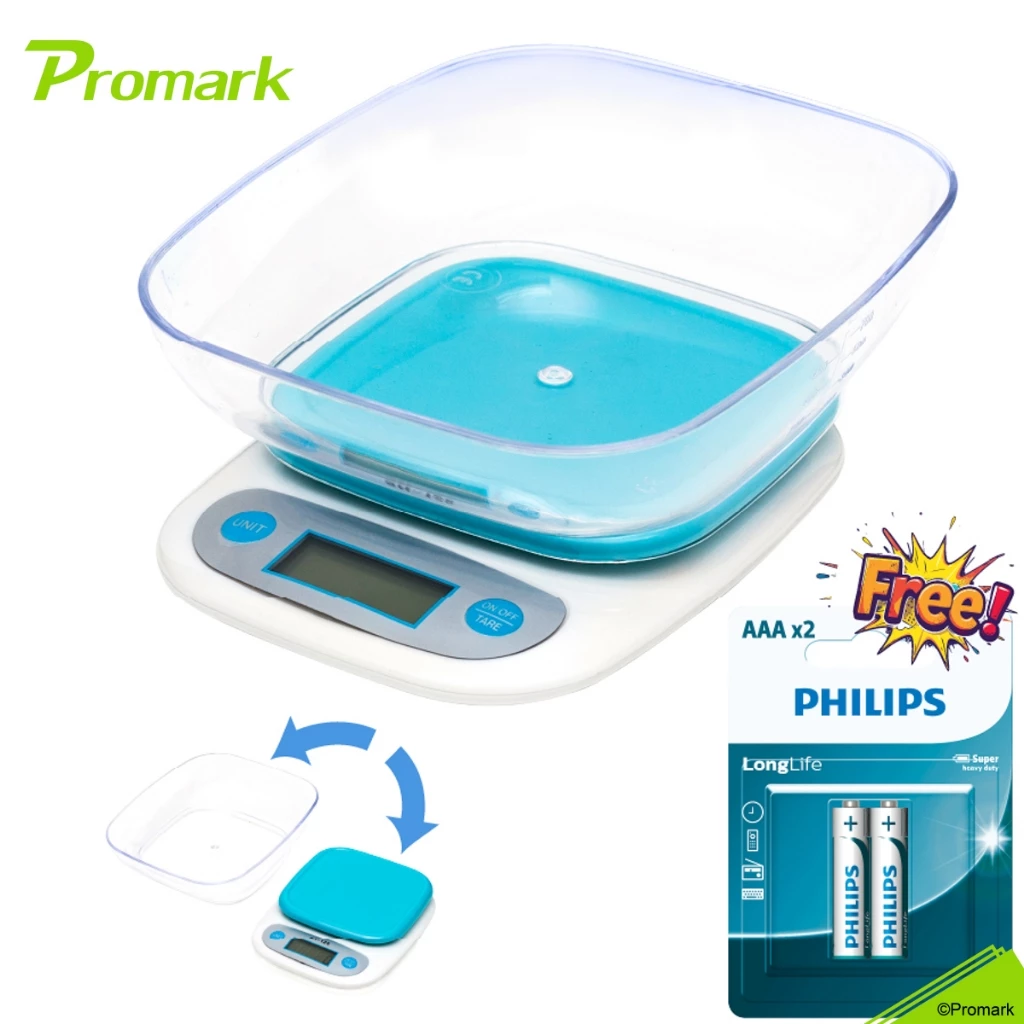 (ประกัน 2ปี) Promark เครื่องชั่งอาหาร ฟรี! แบตเตอรี่ Philips Max 5,000 grams Kitchen Scale 0709K