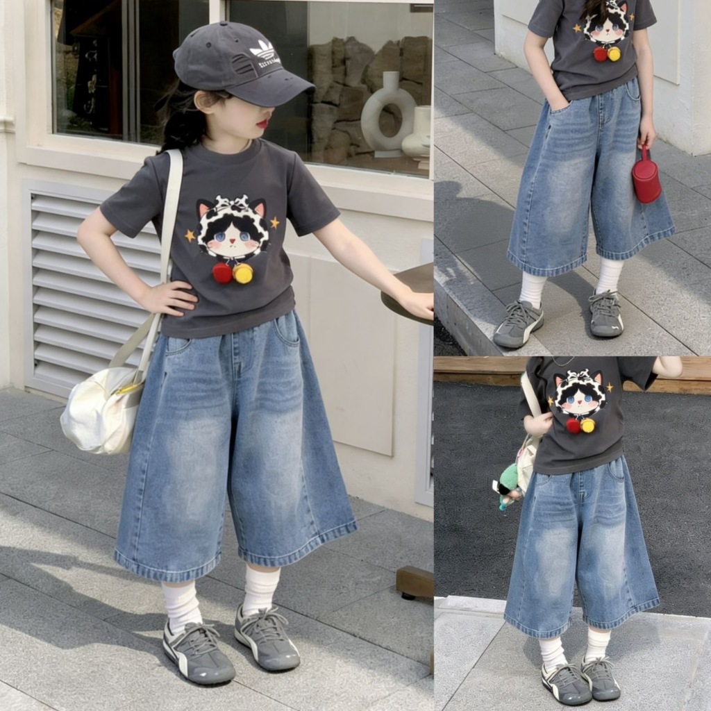 PRETTY BABY กางเกงเด็ก กางเกงยีนส์ ทรง 7 ส่วน แฟชั่นเด็ก (2232)