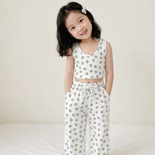 Hania Kids พร้อมส่ง ชุดเซ็ตเด็กผู้หญิงเสื้อกางเกงขายาว ผ้าร่องยืดได้ สไตล์เกาหลี K3124219