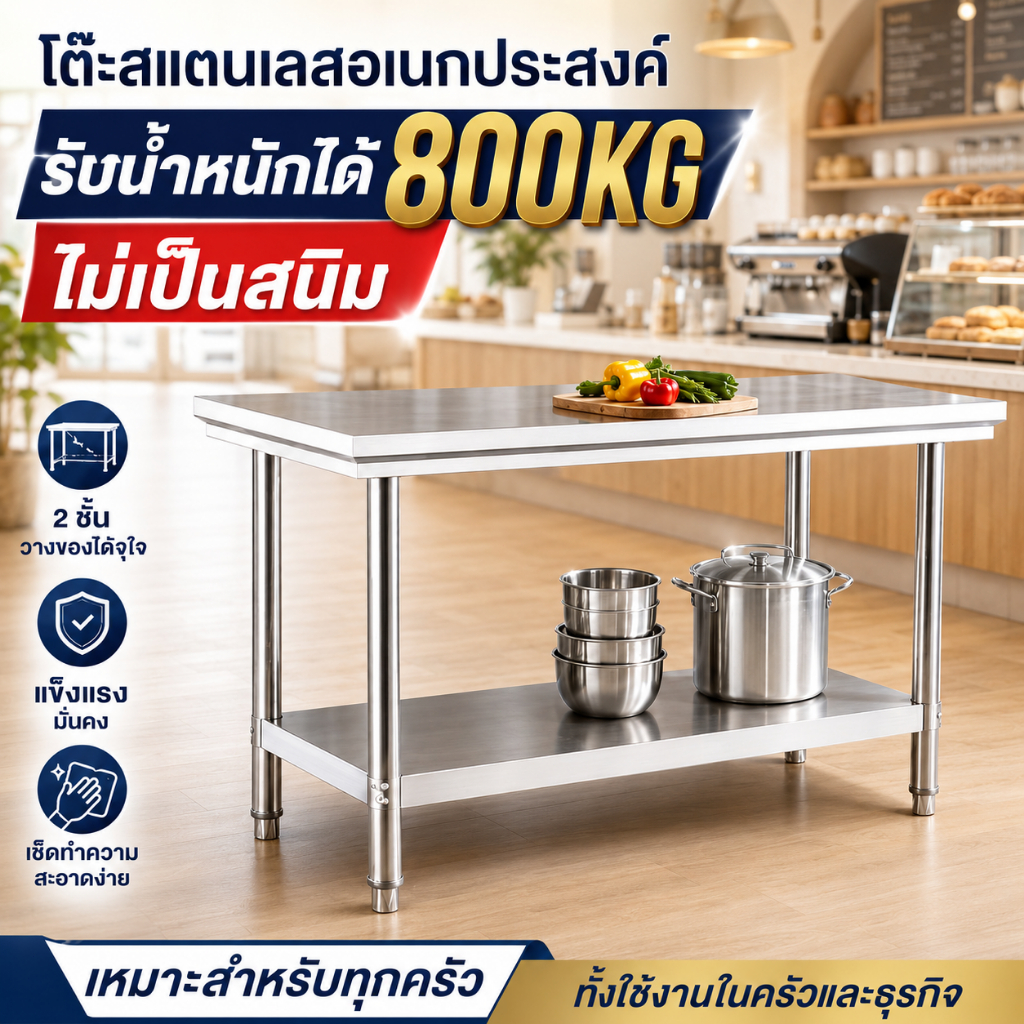 FANXING โต๊ะสแตนเลส 💥รับน้ำหนัก1000KG💥 กันสนิม กันน้ำ วัสดุหนาทึบ โต๊ะสแตนเลสอเนกประสงค์