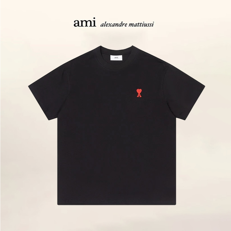 【Ami Paris】เสื้อยืดแขนสั้นคอกลม ปักลายหัวใจ ใส่ได้ทั้งชายและหญิง ทรงหลวม ใส่สบาย