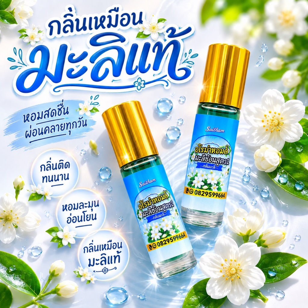 กลิ่นมะลิ บรรเทาอาการ ปวดหัว เครียด นอนไม่หลับ พิมเสนนำ้ (อโรม่าออยล์) มะลิซ้อน สูตร2 ขวดใหญ่‼️ขนาด 8 มล. หัวลูกกลิ้ง