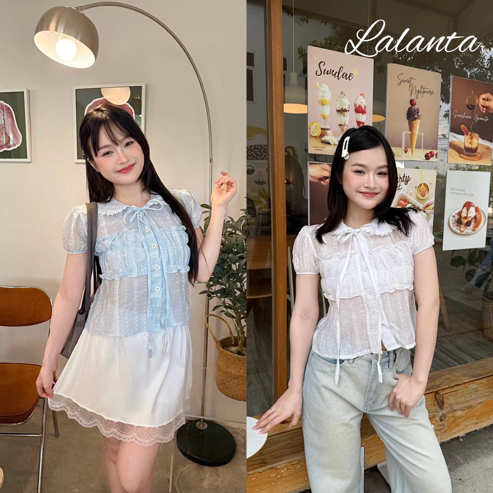 เสื้อคอบัว ผ้าโรซี่พิมพ์ลาย #FF225
