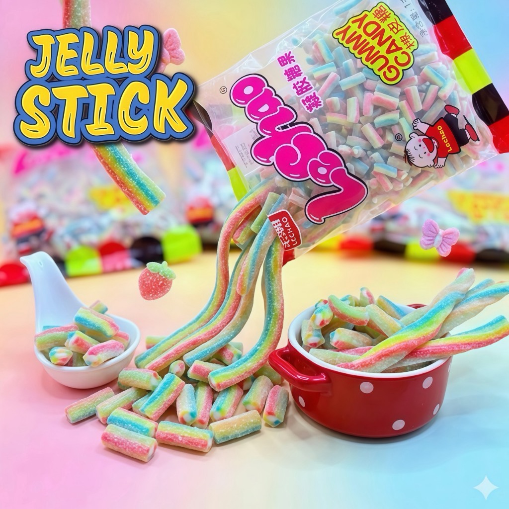 LeChao Stick เยลลี่สติ๊กหนึบหนับ 2 ขนาด สั้น–ยาว จุใจ 1 กิโลกรัม เคี้ยวเพลิน เคี้ยวสนุก อร่อยทุกแท่ง