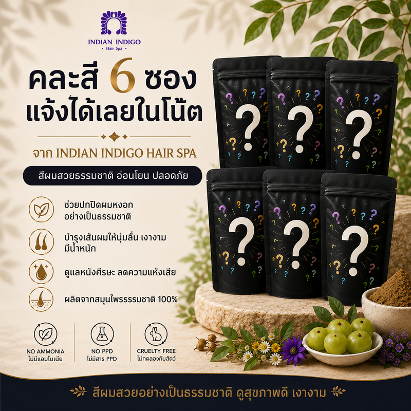 [โปร6ซอง สุดคุ้ม!] ผงพืชย้อมผม คละสีได้  ย้อมผมปลอดภัย ไร้สารเคมี บรรจุ 6 ซอง