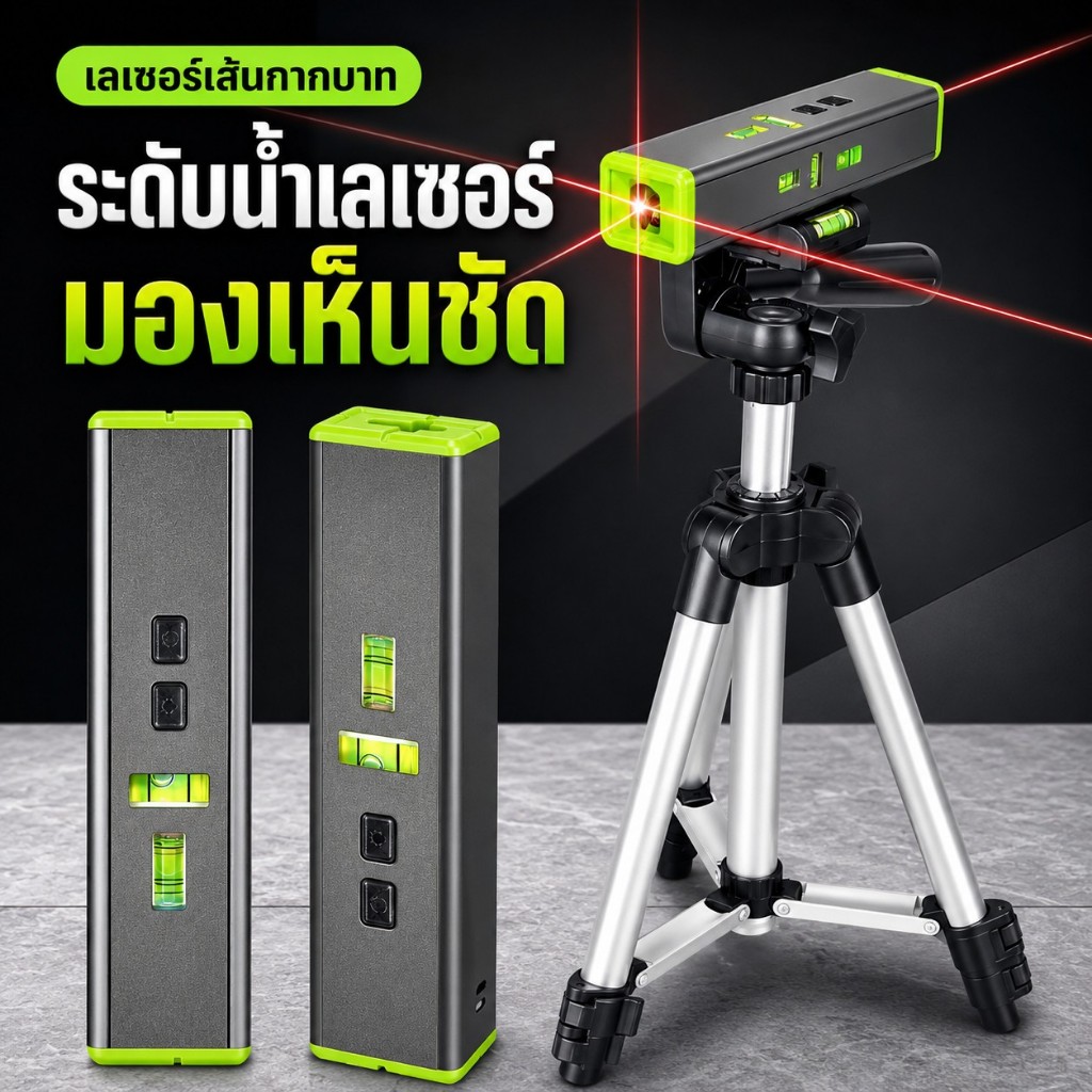 เครื่องวัดระดับเลเซอร์ 2 in 1 แม่เหล็กในตัว (ไม่รวมขาตั้ง) เลเซอร์กากบาทแสงแดง ตัวช่วยตีเส้นระดับ งานช่าง งาน DIY