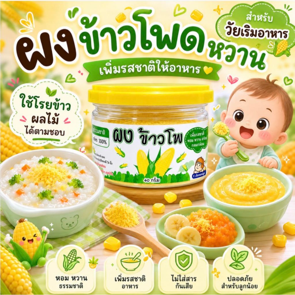 ผงข้าวโพด (ซุปข้าวโพด) ข้าวโพดผง 100%🌽