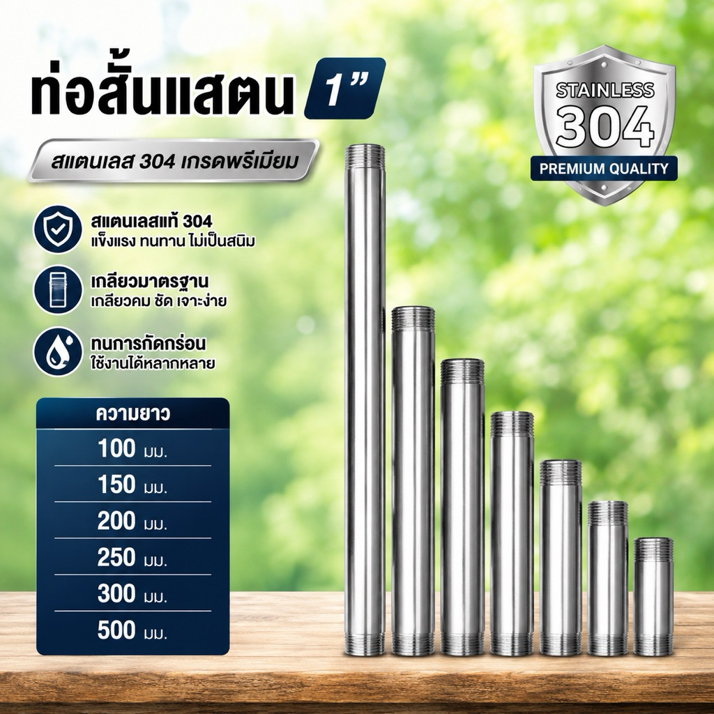 ท่อสั้นสแตนเลส ขนาด 1 นิ้ว เกรดพรีเมียม 304 แท้ มีให้เลือกหลายความยาว