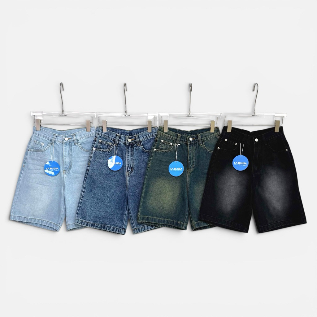 LABLUSA - LBS340 : กางเกงยีนส์ขา 3ส่วน ทรงเบสิค ผ้าไม่ยืด (Unisex)
