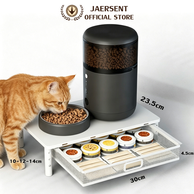 JAERSNET Raised Stand  ฐานเพิ่มความสูงสำหรับเครื่องให้อาหาร ปกป้องกระดูกสันหลังของแมวของคุณ ปรับความสูงได้ มีลิ้นชัก