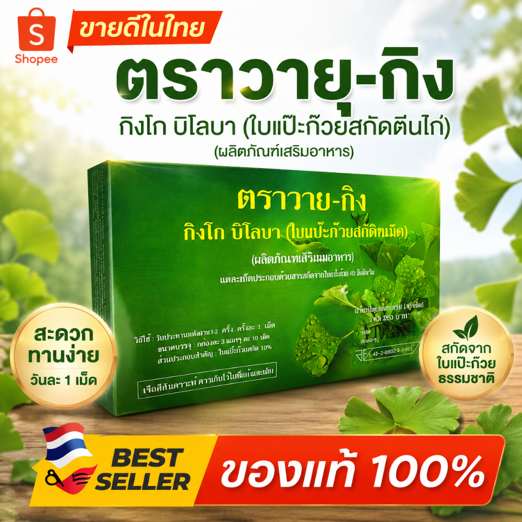 Y-GINK 30 เม็ด สารสกัดจากใบแปะก๊วย สารสกัดจากใบ Ginkgo biloba ยี่ห้อ Y-GINK