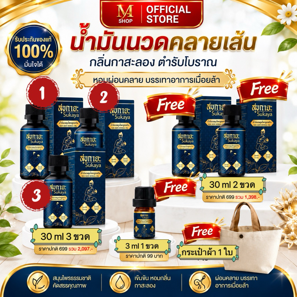 โปรใหม่ 3แถม2 แถมขนาดพกพา แถมกระเป๋า/โปรคุ้ม ซื้อ3 แถม2 แถมบาล์มพกพา 1 กระปุกสุขกายะมอยซ์เจอร์SUKAYA HERBAL MOISTURE OIL