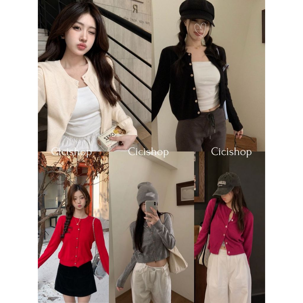 Cicishop(D091) เสื้อเเขนยาวไหมพรม กระดุมหน้าใช้งานได้จริง ผ้านิ่มยืดใส่สบาย แมทช์ได้หลายลุคหลายสไตล์