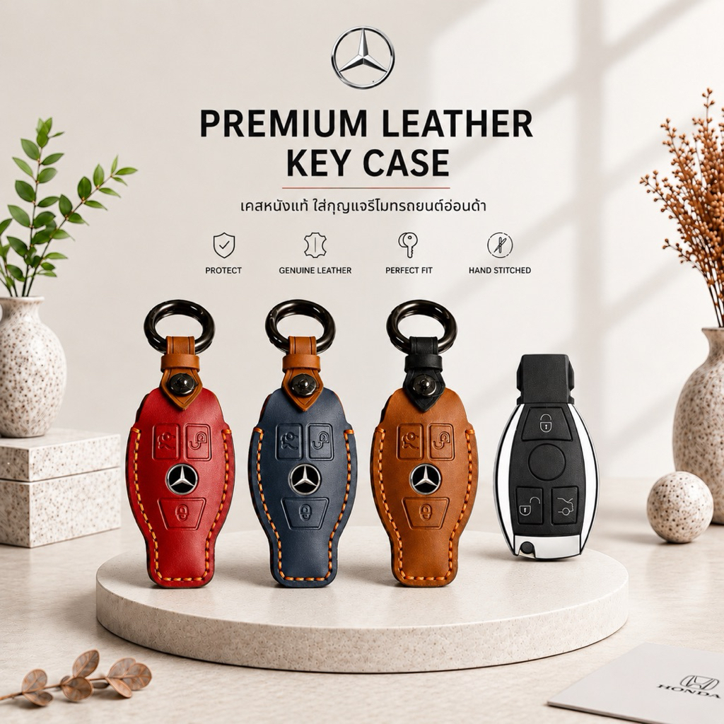 ซองหนังแท้ ใส่กุญแจรีโมทรถยนต์ รุ่นหนังกลับ Mercedes Benz E-Class W213,E220d,C220d Smart Key