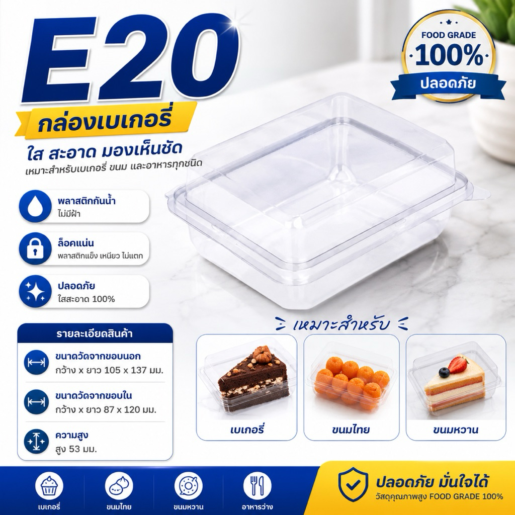 E20กล่องพลาสติกพับใสแบบล็อค E-20 ขายปลีก 50ชุด/แพ็ค