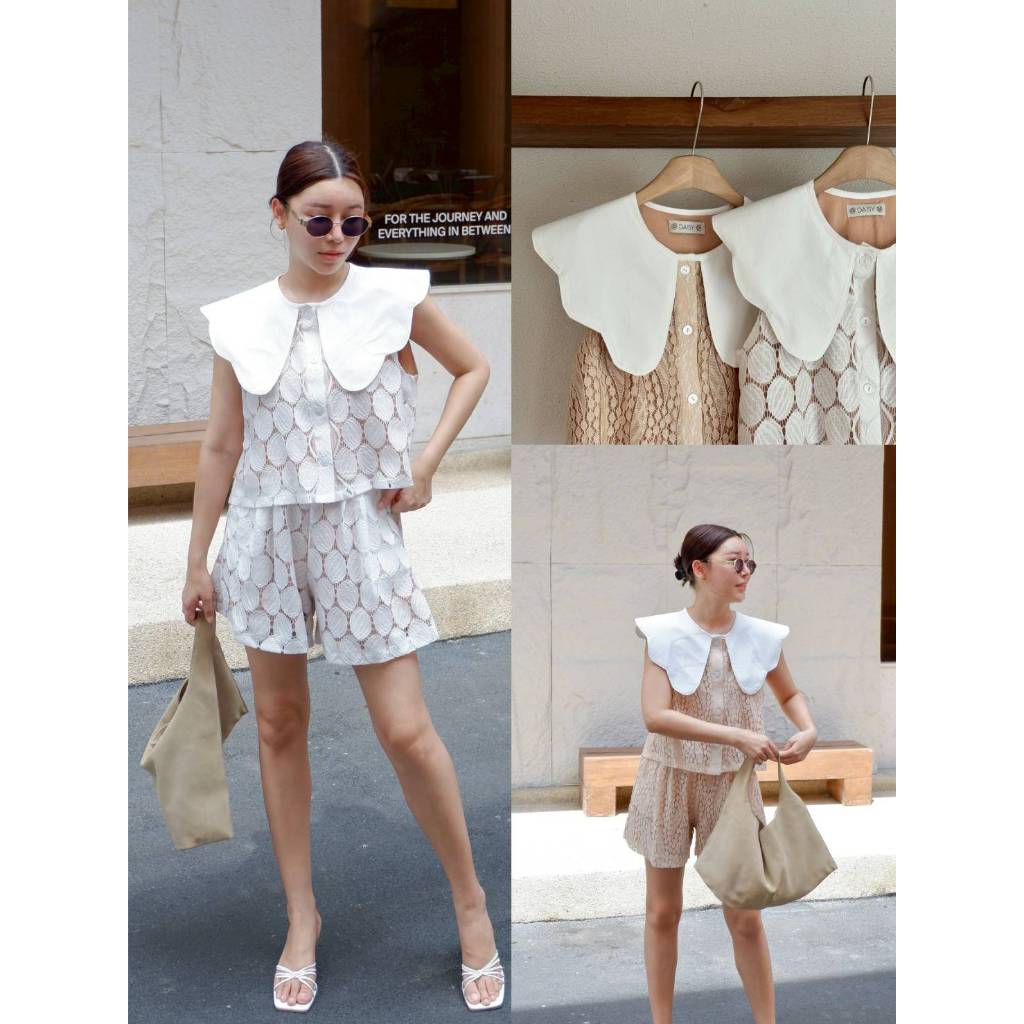 >>DAISY<< DS 95280 SET เสื้อ+กาวเกงขาสั้น รุ่นนี้แนะนำเลยจ้าสวยเก๋มากๆ เสื้อ detail