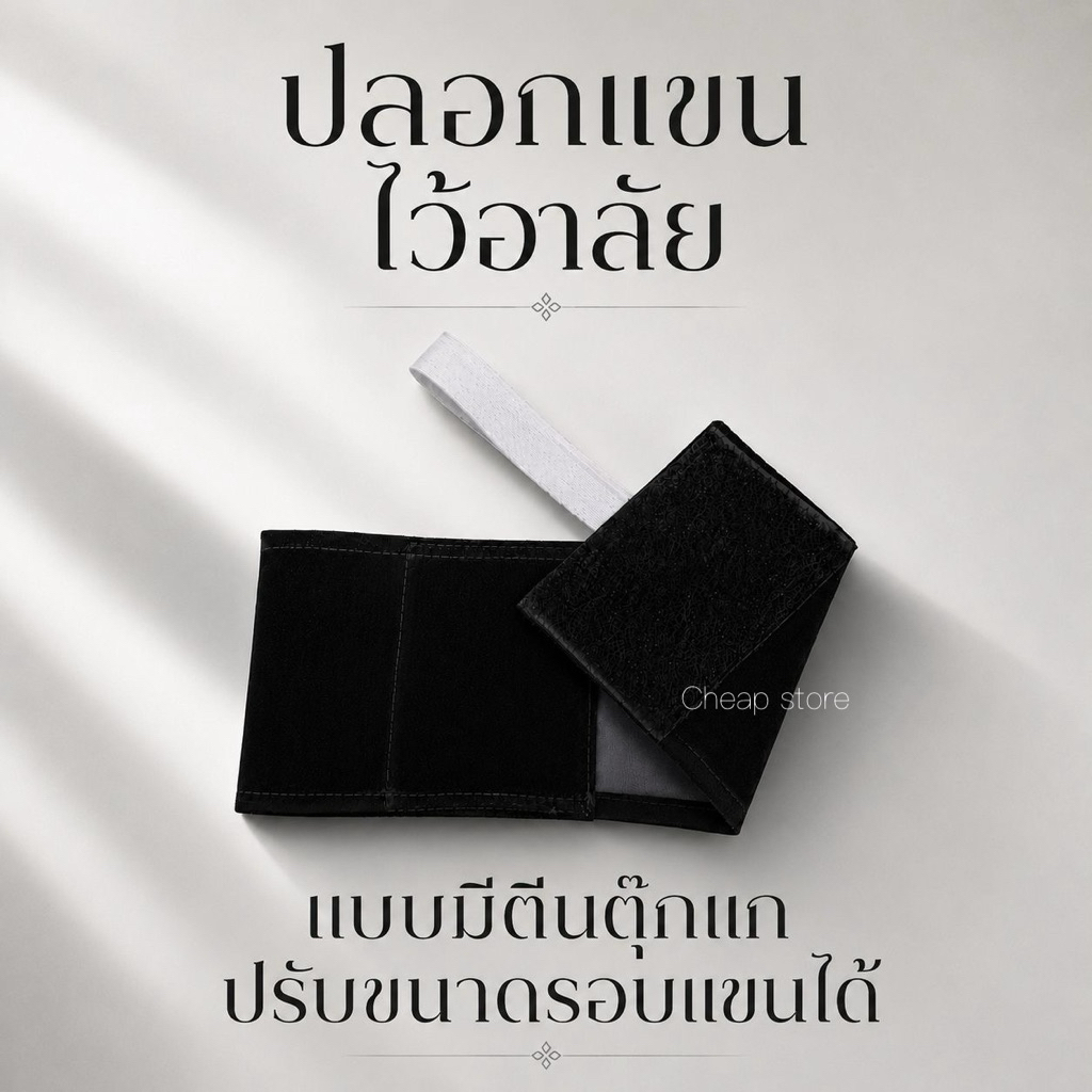 ปลอกแขนไว้ทุกข์แบบมีติดตุ๊กแก ปรับขนาดได้ตามรอบแขน เนื้อผ้าสักกะหลาด สินค้าพร้อมส่ง