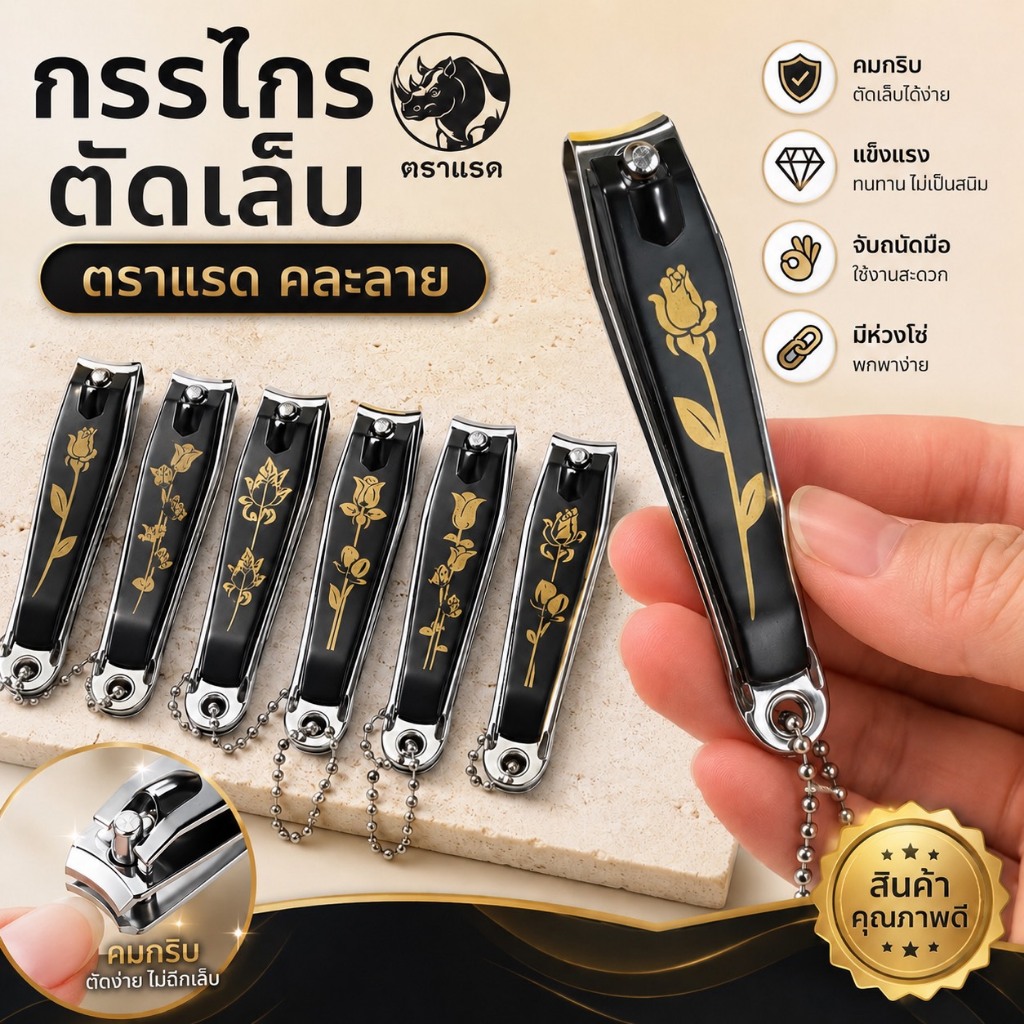 กรรไกรตัดเล็บ ขนาดใหญ่ ตราแรด คละลายสีดำ