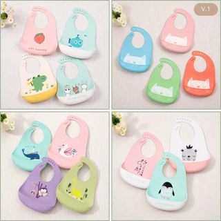 Ableme กันเปื้อนซิลิโคนสำหรับเด็ก ผ้ากันเปื้อนเด็ก ลายการ์ตูน ลายแมวน้อย ลายสัตว์น่ารัก