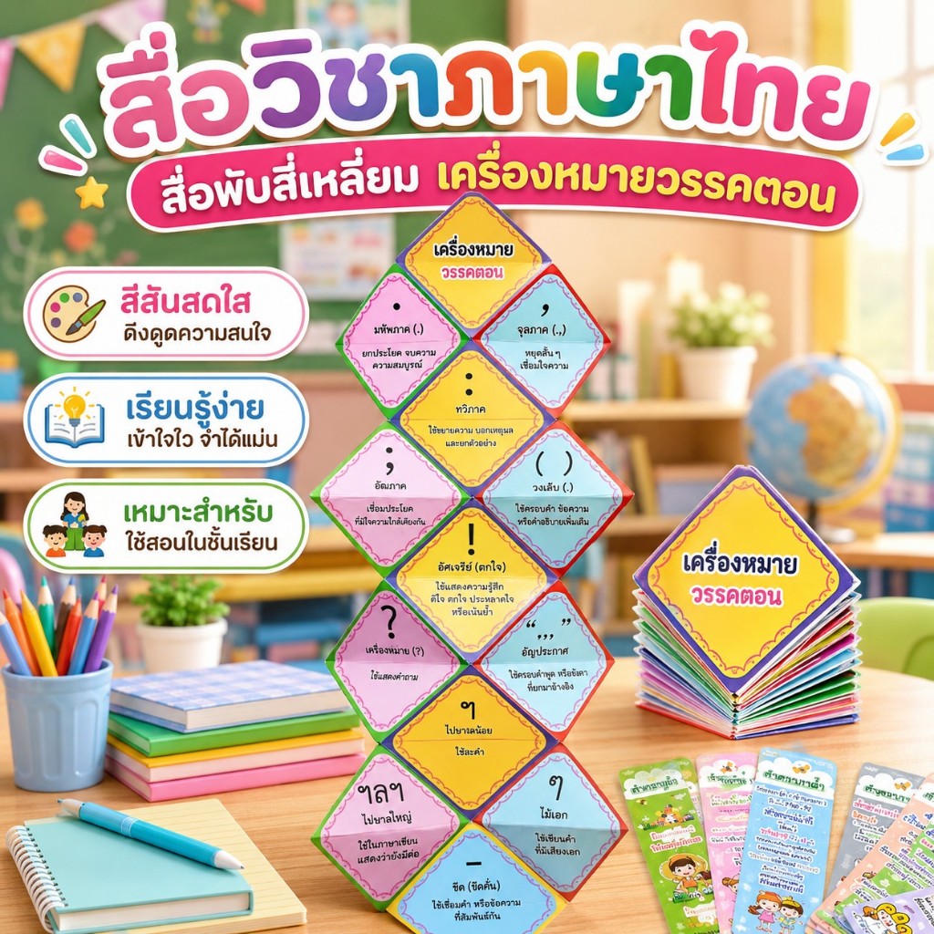 สื่อวิชาภาษาไทย สื่อพับสี่เหลี่ยม เครื่องหมายวรรคตอน