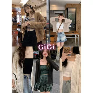 ส่งทันทีCici (NO. 1100) เสื้อคลุมแขนยาว ผ้าตาข่าย แต่งดีเทลกระเป๋าหน้าสองข้างใช้งานได้จริง