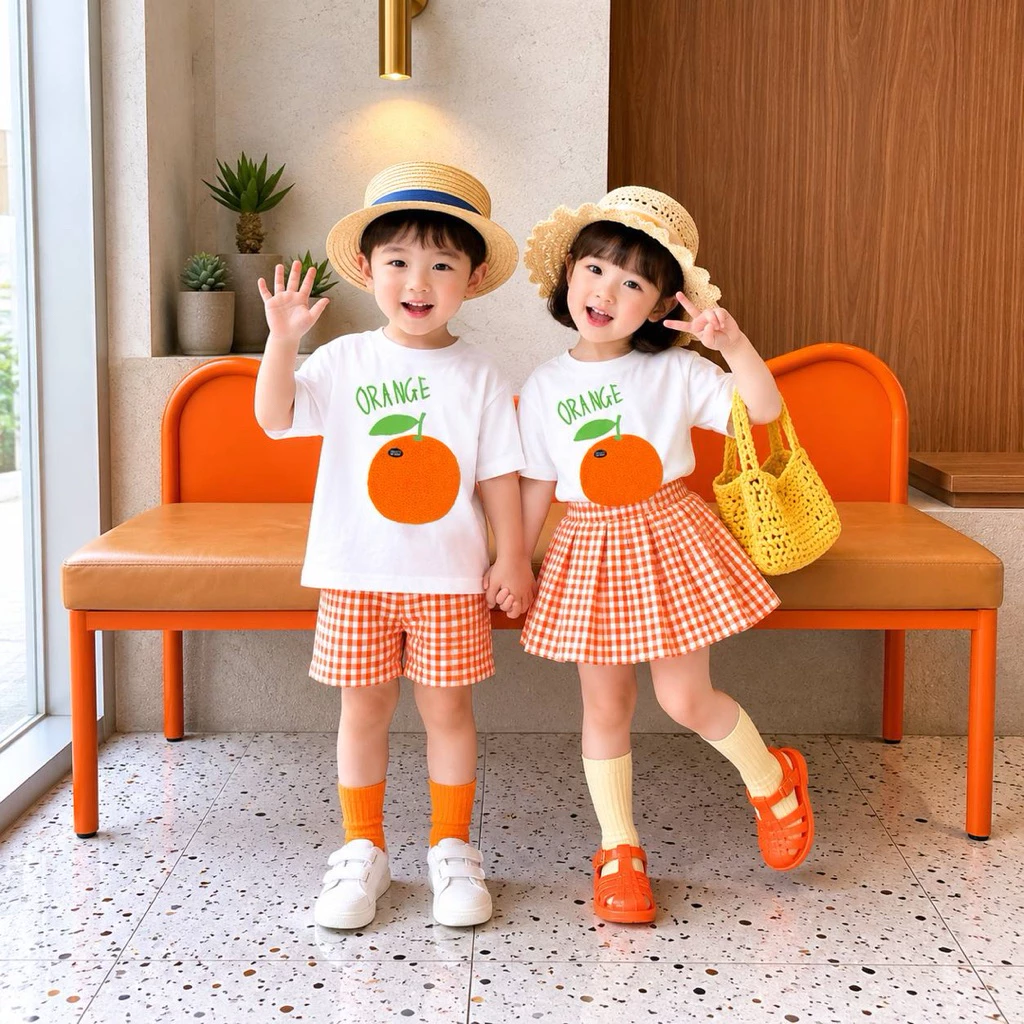 พร้อมส่ง24h🇹🇭 ชุดเซ็ตเด็กโทนส้ม หน้า2 เสื้อ/กระโปรง/กางเกงขายแยกนะคะ เสื้อยืดเด็ก ผู้ชายเสื้อยืดเด็กผู้หญิง ชุดเด็ก