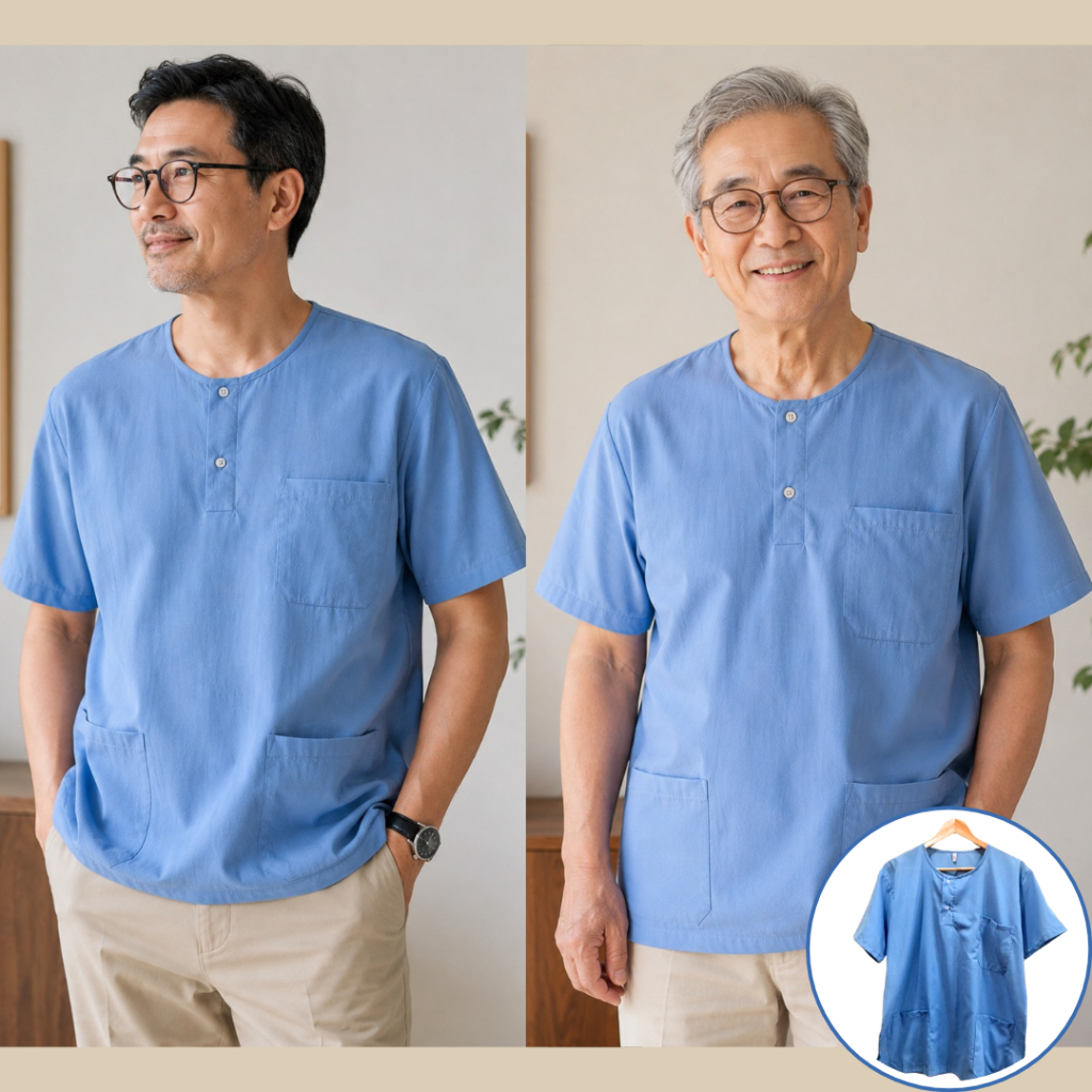 เสื้อกุยเฮง (เสื้อคอโปโลสีฟ้า กระดุม 2 เม็ด ) รอบอก 42- 50 นิ้ว  (ผ้าป่าน-ไม่หนาไม่บาง)ใส่อยู่บ้าน ใส่หน้าร้อน ใส่นอน