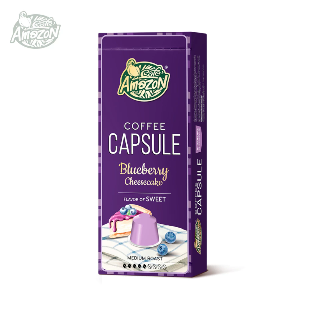 Café Amazon คาเฟ่ อเมซอน กาแฟแคปซูล บลูเบอรี่ชีสเค้ก 1 กล่อง บรรจุ 10 แคปซูล