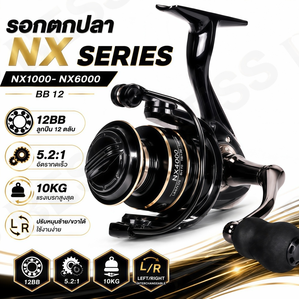 รอกสปินนิ่ง รอกตกปลา Fishing reel หมุนได้ซ้ายและขวา อัตรา 5.2:1 รุ่นNX1000-NX6000 ผลิตจากวัสดุที่แข็