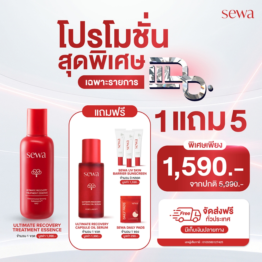 [น้ำตบโสม ลดริ้วรอย] Set Sewa Brightening - Ultimate Recovery Treatment Essence น้ำตบผิวกระจ่างใส