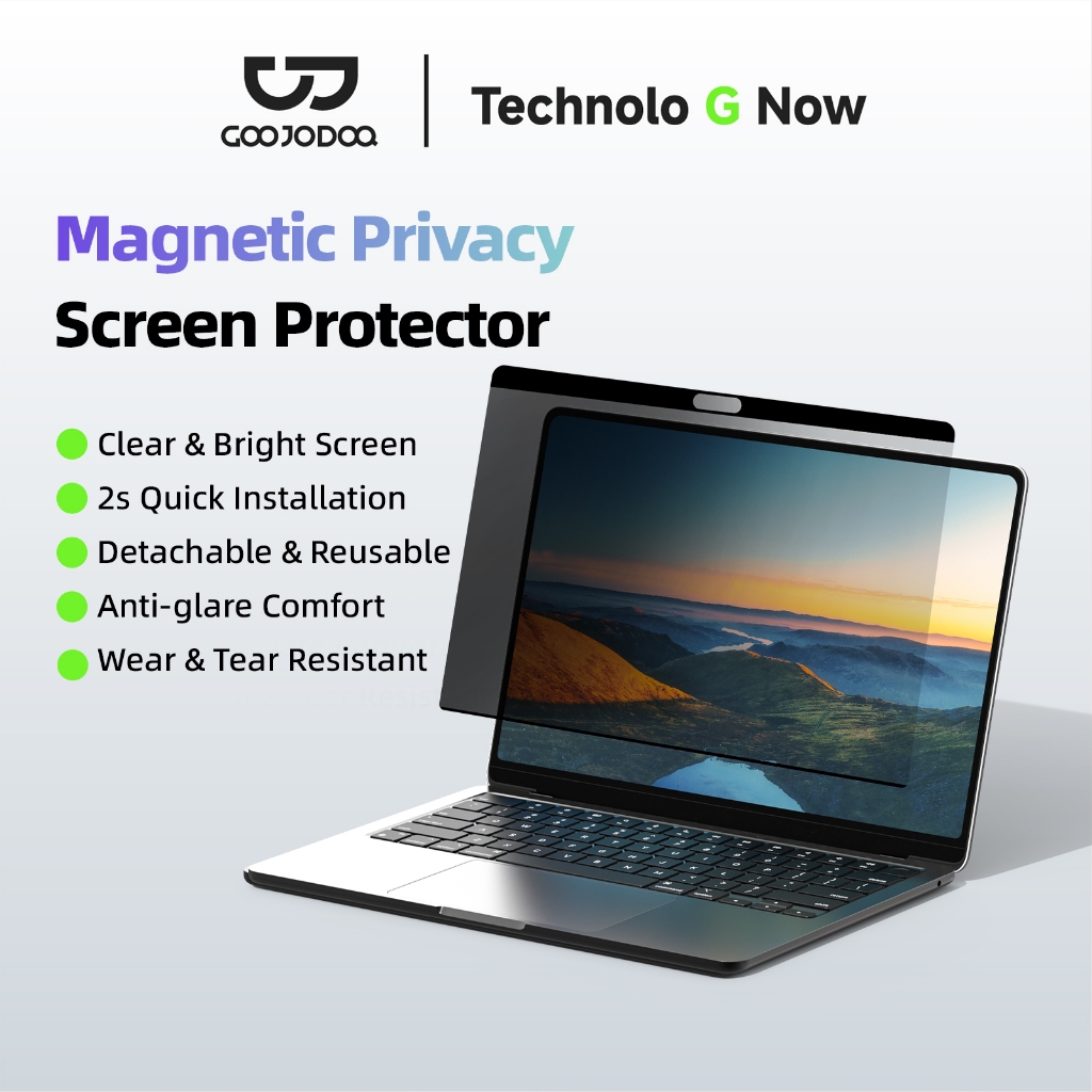GOOJODOQ แผ่นกันรอยหน้าจอแบบแม่เหล็กสำหรับ Macbook ทนต่อคราบสกปรกและรอยขีดข่วน ป้องกันแสงสะท้อน